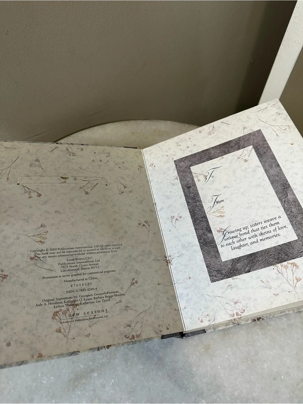 'Between Sisters' Floral Hardcover Photo Album Journal in Pale Blue and Gray
